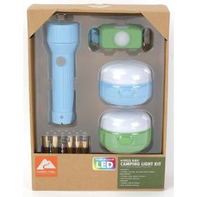 lOzark Trail 4-Piece Kids Camping Lights Kit with 100 Lumens Flashlight, Headlamp and Lanterns, AAA Batteries Included